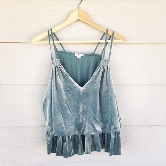 Tops - Blue/Green Velvet Crop Top